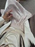 French Elegant Solid Silky Shiny Long Skirt Fashion Elastic Waist Satin Pleat Women Dress Spring Korean Chic A-line Ladies Skirt