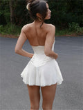 Vintage Strapless Bandage Corset Mini Dress for Women Elegant Sleeveless Off-Shoulder Patchwork Short Party Dresses