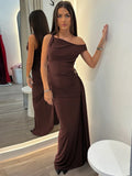Oblique Shoulder Backless Sexy Maxi Dress For Women Fashion Off-shoulder Sleeveless High Waist Bodycon Club Long Dress