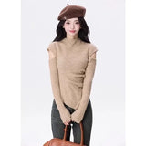 Personality Hollow Out Design Base Sweaters Harajuku Japan Y2k Aesthetic Half High Collar Tops Korean Asymmetrical Clothes