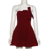 Trendix Sequins Tube Top Dress Ladies Fashion Bow Patchwork High Waist Sleeveless Mini Dress Party Sexy Off Shoulder Dress Women