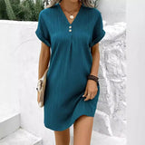 Pbong  Casual Loose Mini Dress Women Summer Fashion Short Sleeve Ladies V-neck Beach Short Dress Elegant