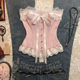 2000s Japanese Style Harajuku Slim Camis Y2k American Vintage Sexy Hot Girl Sleeveless Top French Elegant Lace Patchwork Tanks
