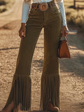 Pbong  Ladies Slim High Heel Long Boots Tassel Decorated Straight Leg Pants Flared Pants Street Style Pure Color Autumn