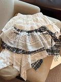 Pbong  Y2K Plaid Patchwork Skirt Women Vintage Casual High Waist Streetwear Mini Skirts Retro Harajuku American Irregular Skirt
