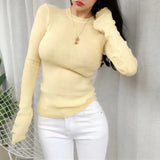 Pbong  Spring Autumn Thin Sweaters Women Slim Fitting Sexy Slightly Transparent Jumpers Soft Elasticity Long Sleeved Knitted T-shirts