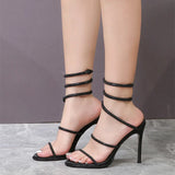 Pbong  Fashion Summer Snake Twine Around Crystal Women Sandals Luxury Rhinestones Thin High heels Gladiator Sandals  Party Prom Shoes