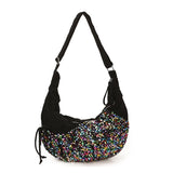Women's Silver Sequin Crossbody Bag Drawstring Design Shiny Party Evening Casual Shoulder Bag Fashion Sparkly Handbag