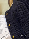 Ladies Short Jacket 2025 Spring Autumn Navy Blue Small Fragrance Lady Outerwear Korean Version Temperament Women's Short Tops