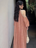 Women's Elegant Vintage Style Dress Autumn French Sequin Crew Neck Party Evening Dress Fashionable Casual Style 2025 New