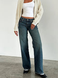 Straight-leg High Waist Jeans Women  New Leg Pockets Pants Y2k Long Denim Trousers Vintage Grey Washed Jeans