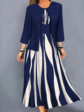 Pbong  Plus Size Plus Size Geometric Print Long Sleeve Dress And Jacket Set Two Piece Set Large Size Polyester Fiber Women's Fashion