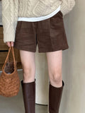 Korean Chic Pants Autumn Vintage Pantalones De Mujer Niche High Waist Pleated Pant Loose Wide Leg Corduroy Shorts Women