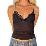 Women's Lace Cami Tops Spaghetti Strap V Neck Camisole Basic Tank Tops Summer Vest Retro Casual