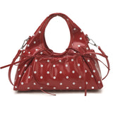 Women's Small PU Polka Dot Ruched Bow Handbag Retro Sweet Cool Aesthetic Daily Street Crossbody Bag New Handbags