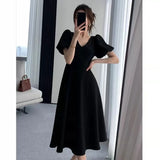 Red V-Neck Women's Dress plus Size Summer New Style Age-Defying Bubble Sleeve High Waist A-Line Skirt CleanFit Polyester Cotton