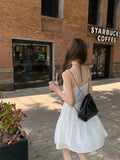 Pbong  Lace Slip Dress Women's Clothing Summer A-line Puffy Skirt Y2k Vintage Short Dresses Korean Fashion Vestidos Para Mujer