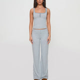 Pbong  Women’s 2Piece Y2K Stripe Loungewear Outfit Set Sleeveless Button Square Neck Crop Tank Tops +Elastic Low Waist Pants