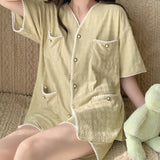 Pbong  Women's Pajamas Sleepwear Cotton V Neck Two Piece Sets Summer Kawaii Pyjamas Nightwear Homesuit Pijamas Print Shorts