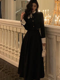 Women Elegant and Chic Black Skirts Suit Korean Style Crop Tops and A-Line Skirts Two Pieces Set Female Party Clothes