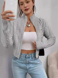 Zip Up Crop Cardigan for Women Boxy-fit Zipper Front Cable Knit Sweater Jacket Autumn Winter Teen-girl Y2K Outfit