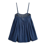 Casual All-match Sleeveless Denim Camisole New Navy Blue Zipper Loose Pleated Tank Top Adjustable Strap Summer Woman Vest