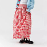 Women Y2K Bow Plaid Maxi Skirt High Waist Gingham Tiered Long Skirt Vintage A-Line Ruffle Flowy Midi Skirt Party Clubwear