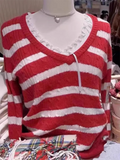 Twisted Flower Stripes Knitted Sweater Woman Autumn V-Neck Long Sleeve Pullover Casual Sweet Cute Preppy Style Y2k Sweaters Chic
