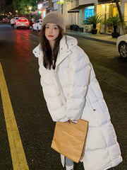 New Solid Color Long Straight Winter Coat Casual Women Parkas Clothes Hooded Stylish Winter Jacket Female Outerwear