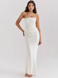 Elegant Strapless Bodycon Sexy Maxi Dress Women Black Fashion Off-shoulder Sleeveless Backless Club Party Long Dress