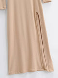 Pbong  Maxi Split Dresses for Women Solid Color Chic Temperament Robe Femme Slim Fit Square Collar Spring Dress