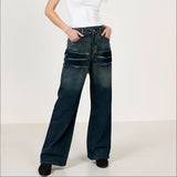 Pbong  y2k Denim Pants Women Vintage Clothes Gradient High Waist Loose Water Washed Straight Leg Jeans with Pockets Streetwear