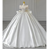 Pbong  Lace Wedding Dress Satin Light White Gown Long Train Court Style High Quality Bridal Gown for Young Women 18-25 Years Old