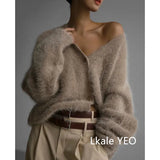 Spring Autumn Women Cardigan Sweater Jacket 2025 Imitation Mink Fur Versatile Female Sweater V-neck Loose Ladies Knitted Top