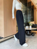 Botvotee 2025 New Women's Luxury Stripe Wide Leg Pants High Waist Flowy Dress Trousers Elegant Office Pants Fall Winter Fashion