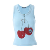 Harajuku Print Vintage Tank Tops Women Sleeveless Zipper Y2k Grunge Crop Tops American Retro Tee Tops Summer Out Wear