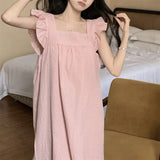 Pbong  INS Plaid Female Nightgown French Ruffled Court Style Long Nightdress Sleepwear Sleeveless Long Sleepshirt Sweet Homewear