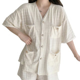 Pbong  Women's Pajamas Sleepwear Cotton V Neck Two Piece Sets Summer Kawaii Pyjamas Nightwear Homesuit Pijamas Print Shorts