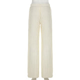 Pbong  Beach Style Hollow Out Knitted Pants See Through Casual Loose High Waist Wide Leg Pants Women Sexy Basic Trousers Streetwear