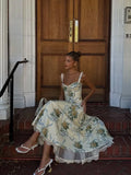 Women Fashion Print Wrap Chest High Waist Dress Elegant Square Neck Backless Lace-up A-line Dresses Summer New Vocation Vestidos