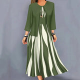 Pbong  Plus Size Plus Size Geometric Print Long Sleeve Dress And Jacket Set Two Piece Set Large Size Polyester Fiber Women's Fashion