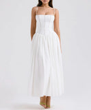 Elegant White Sundress Spaghetti Strap Backless Midi Dress For Women Fashion Sleeveless A-line Loose Long Dress New