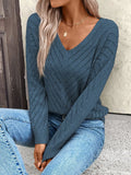 V-neck knitted off shoulder spring and autumn women's sweater can be worn externally