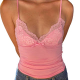 Women's Lace Cami Tops Spaghetti Strap V Neck Camisole Basic Tank Tops Summer Vest Retro Casual