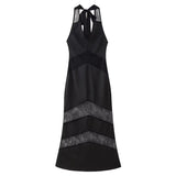 Sexy Halter-neck Black Party Dress New Fashion Lace Patchwork Sheer Women Long Dress Sleeveless Summer Maxi Dress Vestidos