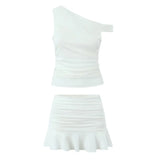 Slanted Collar Off Shoulders Top And Short Skirt Sets 2025 New White Vacation Women Outfits Cotton Blend Slim Sexy Summer Suit