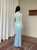Butterfly Sleeveless Long Elegant Dresses For Woman Bodycon Halter Modest Maxi Ladies Mermaid Evening Dress Summer