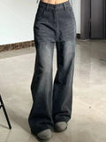 Vintage Women's Black Grey High Waist Jeans Y2K Fashion Baggy Loose Straight Wide Leg Baggy Denim Trousers Pants