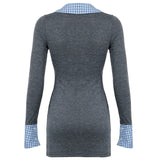 Korean Preppy Plaid Patchwork Button Lapel Women’s Dresses Elegant Fairy Fashion Slim Contrast Short Vestido 2024s New