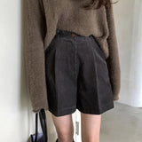 Korean Chic Pants Autumn Vintage Pantalones De Mujer Niche High Waist Pleated Pant Loose Wide Leg Corduroy Shorts Women